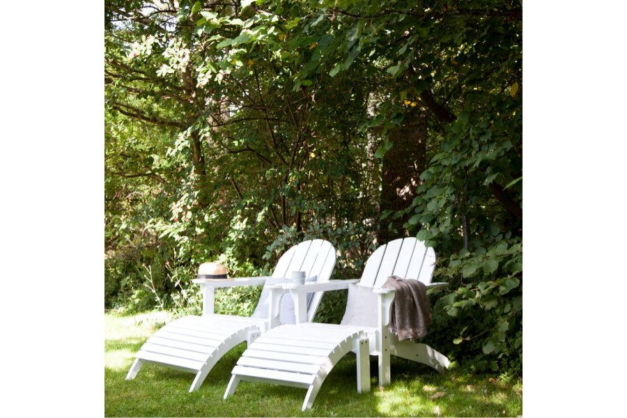 2 x Adirondack stol med skammel | Hvid