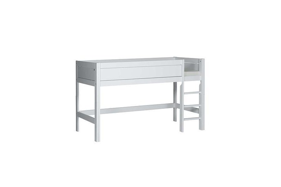 Halbhohes Bett mit schr�ger Leiter Wei� Standard Lamellenboden