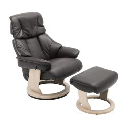 Hjort Knudsen Chicago lnestol og fodskammel | Sort lder og ringsokkel i eg ubehandlet.