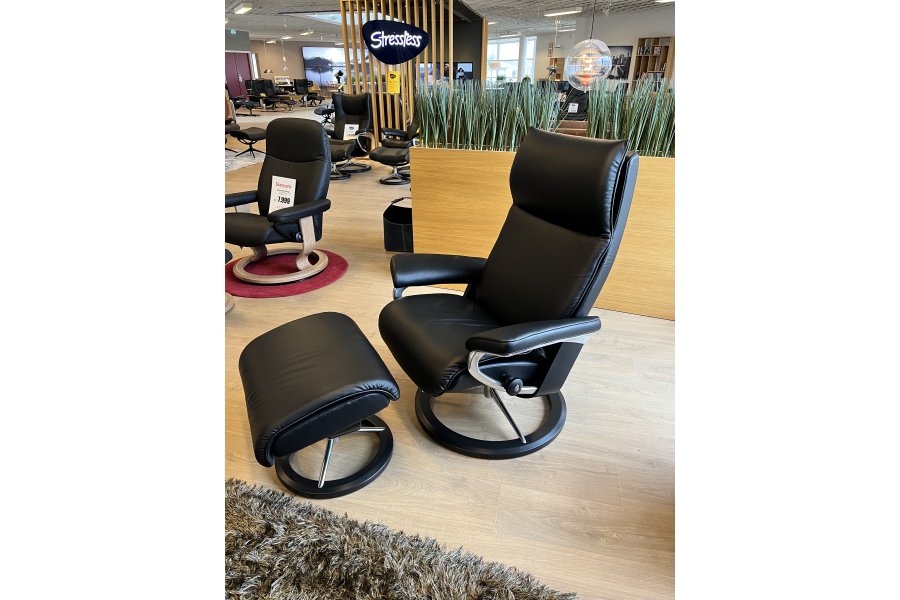  Stressless Aura Stol Str. M inkl. skammel - Paloma Sort