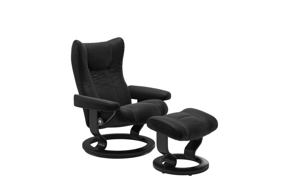 Stressless Wing - Classic stel Medium Paloma l&aelig;der Black Uden skammel